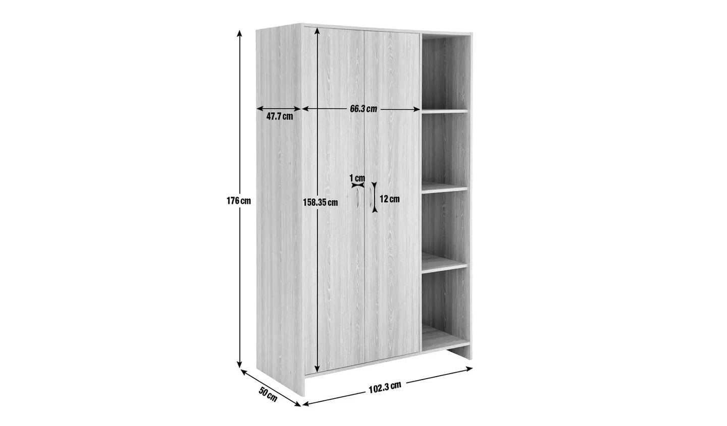 Seville 2 Door Open Shelf Wardrobe - Grey Oak Effect